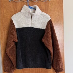 Universal Thread Colorblock Sherpa Pullover - Cream, Black & Brown